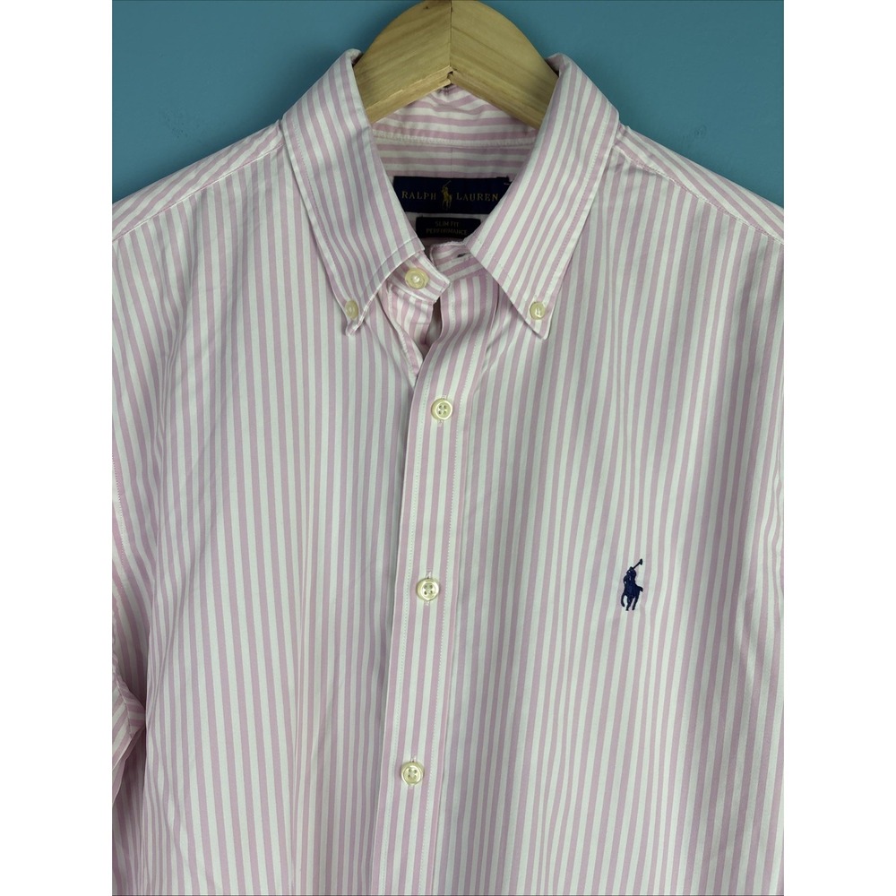 Polo Ralph Lauren Long Sleeve Button Down Shirt Perfomance Large Pink Stripe